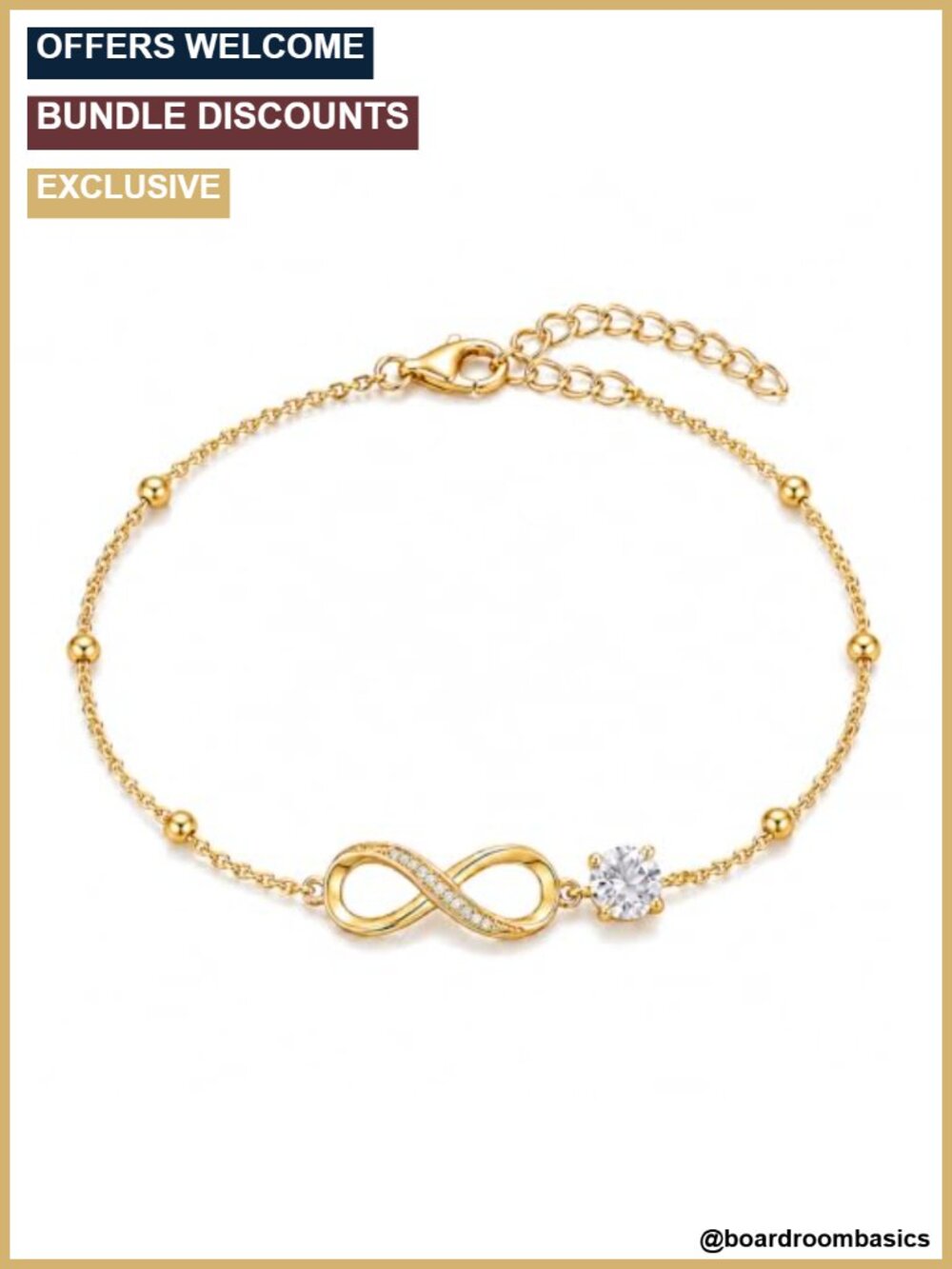 18K Yellow Gold Infinity Birthstone Bracelet Adjustable Gift Box